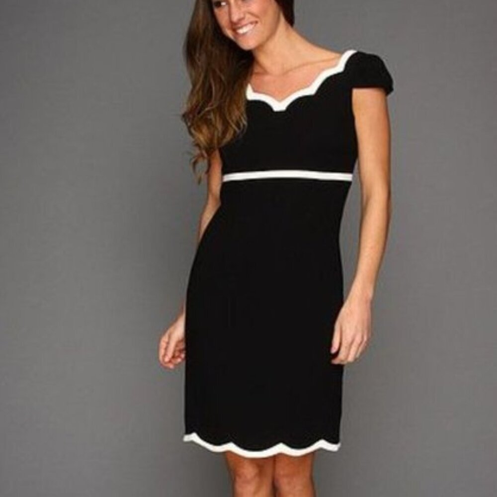 Tahari ASL Petite Black & White Empire Waist Dress Knee Length  Size 10P